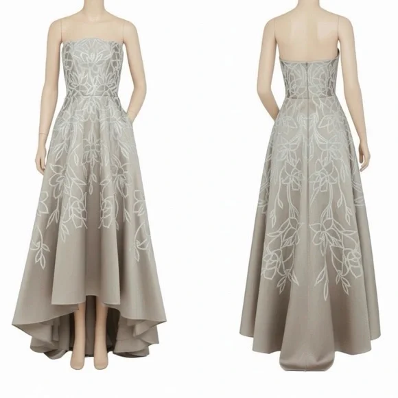 Theia Women's Pamela Embellished Mikado Strapless High Low Evening Gown Size 4 - Picture 9 of 15